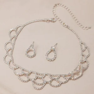 Embellished Faux Crystal Earrings & Necklace Jewelry Set
